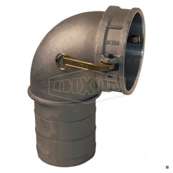 Type-C 90Deg Cam and Groove Elbow, 1-1/2 in, Female Coupler x Hose Shank, Aluminum, Domestic